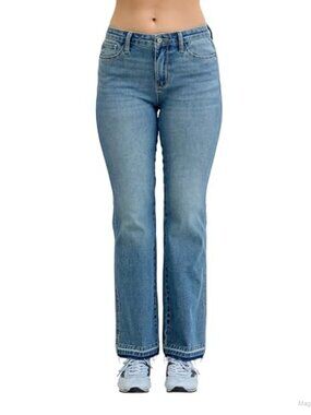 Mid Rise Slim Bootcut Tummy Control Release Hem Jeans